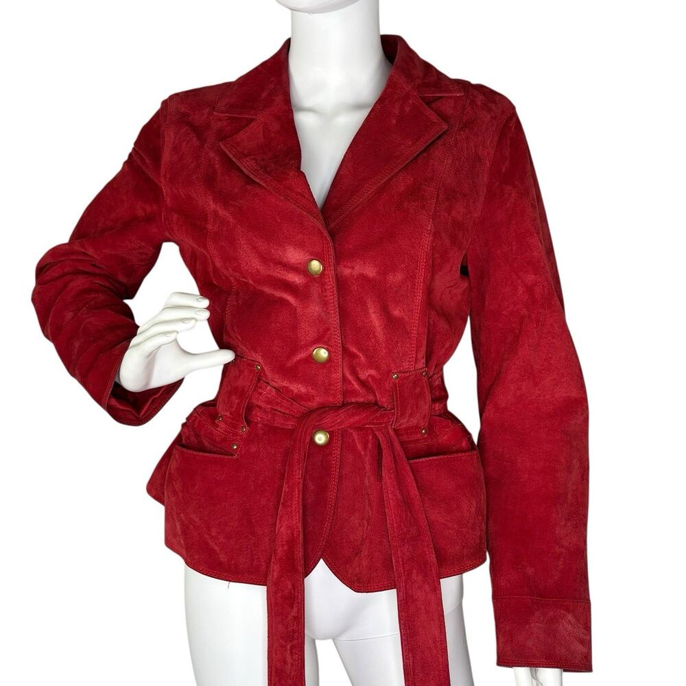 Yvonne & Marie Womens Red Suede Leather Jacket Belted Edgy Western Size 8